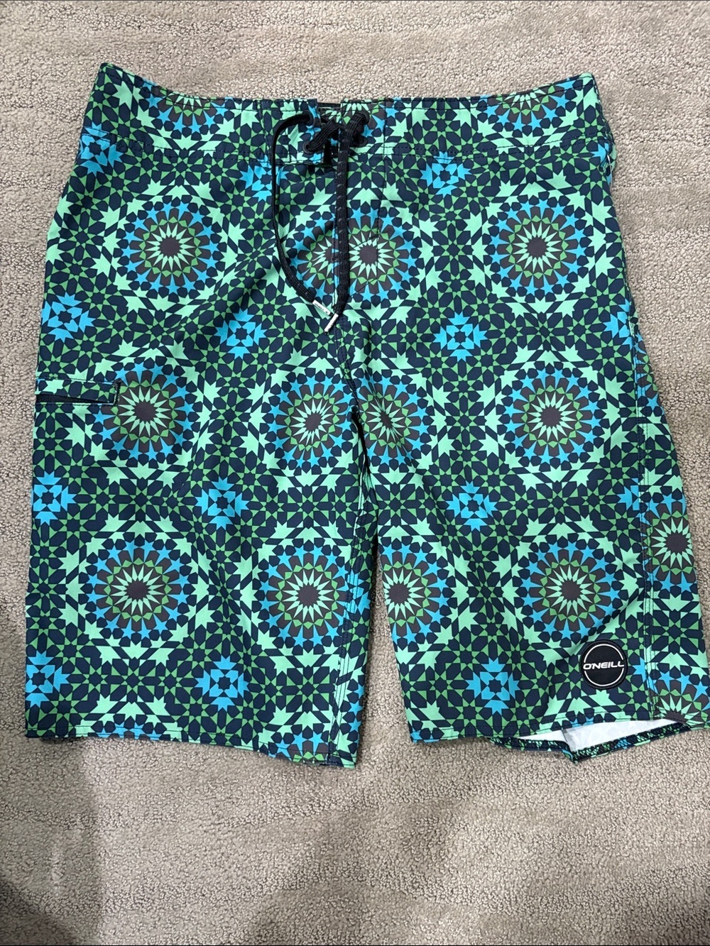 O'Neill Men's Blue & Green Geometric Board Shorts